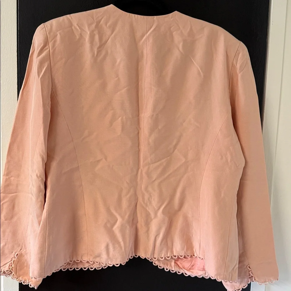Vintage Christian Dior silk jacket/blazer collarless design, scalloped edge trim - Picture 7 of 9